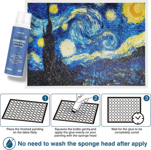 Miniatura 5 de VansyLife Sellador de pintura de diamantes de 4.1 fl oz con cabeza de esponja, pegamento de pintura de diamante 5D y pegamento para rompecabezas