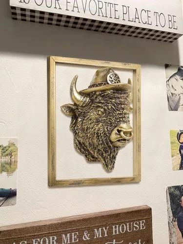 Miniatura 4 de Newinhome Decoración de pared de cabezas de animales (incluye marco de metal) esculturas de animales de resina, decoración para colgar en la pared
