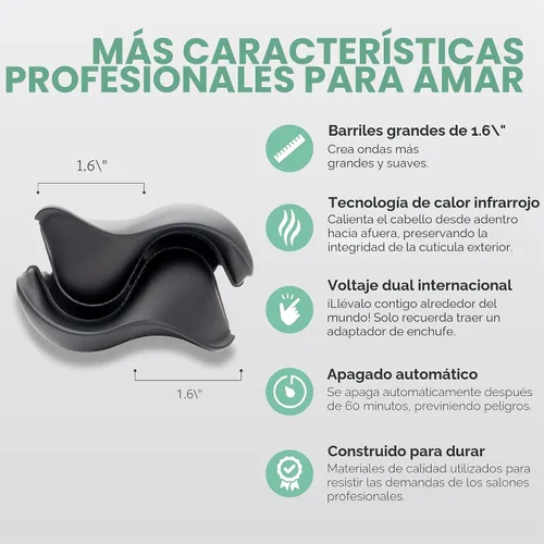 Miniatura 6 de MINT Ondulador de pelo de sirena de doble barril para cabello largo Herramienta iónica de ondulación profunda que crea volumen y ondas de playa
