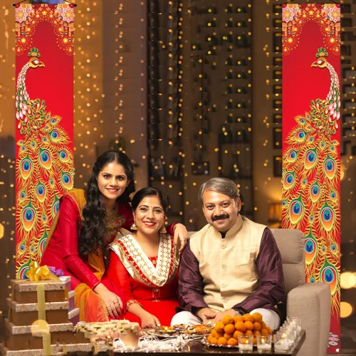 Miniatura 5 de Nepnuser Cartel de feliz Diwali para porche, pavo real, festival indio de luces, decoración de fiesta, letrero de bienvenida hindú Deepavali