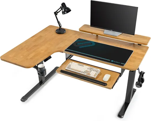 Miniatura 13 de EUREKA ERGONOMIC Escritorio eléctrico de pie en forma de L de 55 pulgadas, escritorio para juegos de computadora de altura ajustable con bandeja