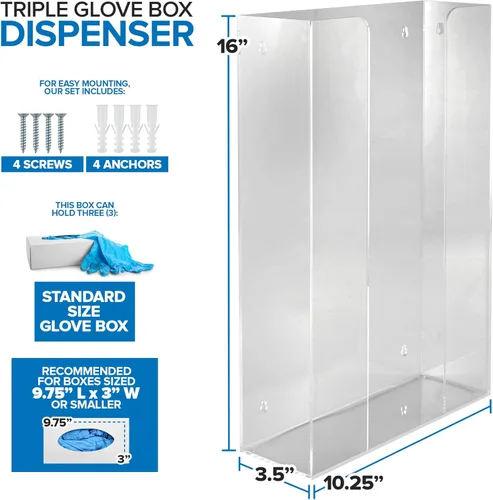 Miniatura 2 de Stock Your Home Dispensador de guantes acrílicos triple, estante para caja de pañuelos, soporte de pared para guantes, para cocina, armario