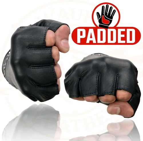 Miniatura 2 de Milwaukee Leather MG7761 - Guantes sin dedos de cuero negro con palma de gel para mujer, con elegantes «detalles en la muñeca» para motocicleta