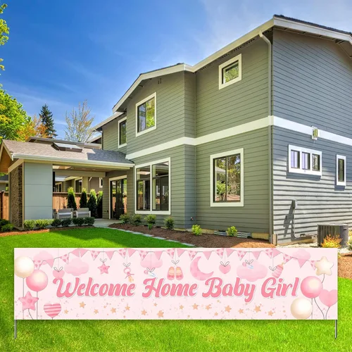 Miniatura 3 de Cartel de bienvenida a casa para bebé, decoración de baby shower para niñas, letrero de tela grande para revelación de género, suministros