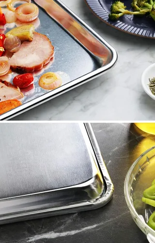 Miniatura 6 de New Star Foodservice Sartén de aluminio de grado comercial de calibre 12 para bollos, 18 pulgadas de largo x 26 pulgadas de ancho x 1 pulgada