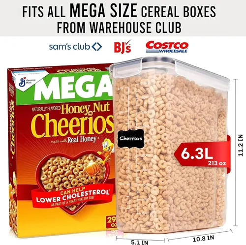 Miniatura 2 de Shazo Paquete de 2 (6.3L / 213OZ) Recipientes Herméticos EXTRA Grandes para Almacenamiento de Alimentos de Cereales para Almacenamiento de Alimentos