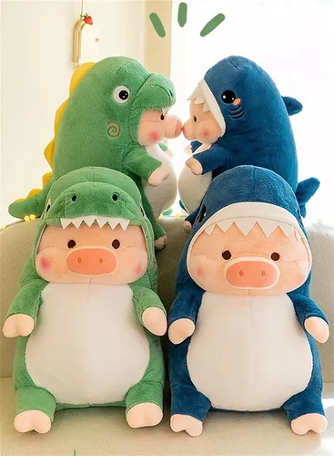 Miniatura 6 de Juguete de Peluche de Cerdo Vestido como Tiburón Dinosaurio Almohada de Felpa Linda para Niños y Niñas (Azul, 15.6 pulgadas)