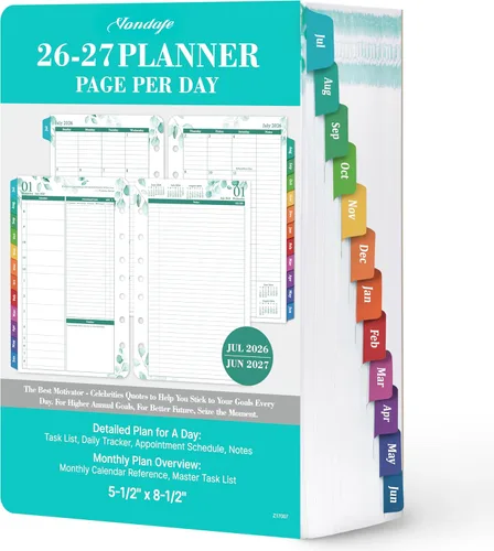 Recambios de planificador 2026-2027 – julio 2026 – junio 2027, dos páginas por día, agenda diaria 2026-2027, organizador encuadernado en anillo de