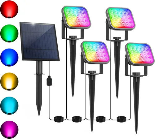 Miniatura 25 de Luces solares para exterior, focos de paisaje IP65 impermeables con cable de 3m, luces de pared para exterior con encendido y apagado automático
