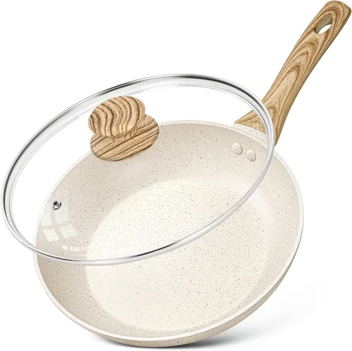 Miniatura 15 de MICHELANGELO Sartén antiadherente de 8 pulgadas con tapa, sartén pequeña antiadherente con revestimiento no tóxico, sartén antiadherente con mango