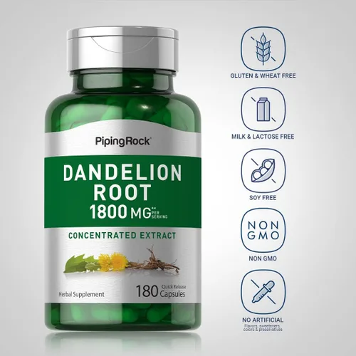 Miniatura 3 de Piping Rock Extracto de raíz de diente de león 180 cápsulas Suplemento herbario Taraxacum Officinale Sin OMG, sin gluten