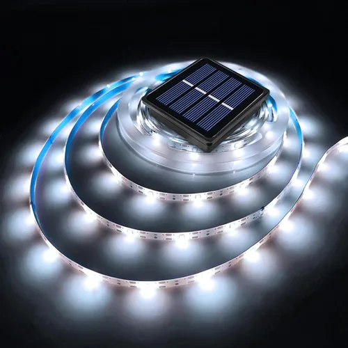 Miniatura 10 de Tira de luces LED solares para exteriores, impermeable, 10 pies, cinta cortable, iluminación de 3000 K, blanco cálido con 8 modos para valla
