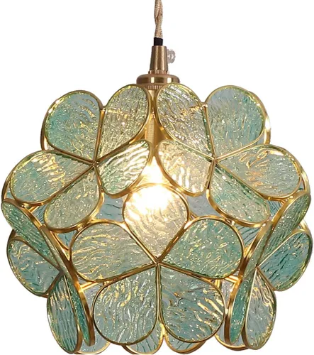 Miniatura 32 de Bieye L10749 - Lámpara colgante de techo de vidrio manchado estilo Tiffany con pantalla de 8 pulgadas de ancho (naranja, 8" flor de cerezo)