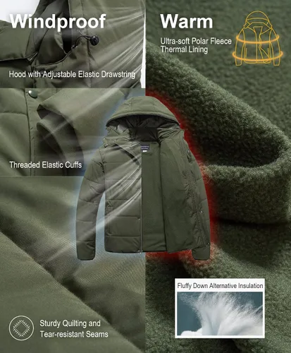 Miniatura 5 de CREATMO US Chaqueta acolchada de invierno para hombre grande y alta, impermeable, abrigo de burbujas, parka de esquí hinchada con capucha