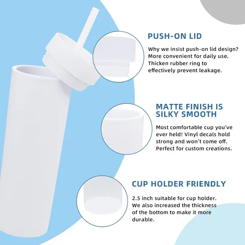 Miniatura 4 de Volhoply Vaso delgado de plástico de 16 onzas con tapa y pajita, paquete de 4 unidades, vasos aislados de doble pared de acrílico mate, sin BPA