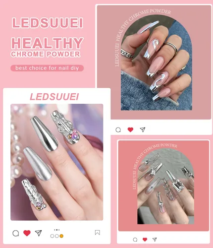 Miniatura 3 de 【Efecto espejo metálico n.º 1】Polvo de uñas cromado dorado LEDSUUEI – Polvo holográfico Aurora iridiscente perlado dorado cromado, blanco, perla