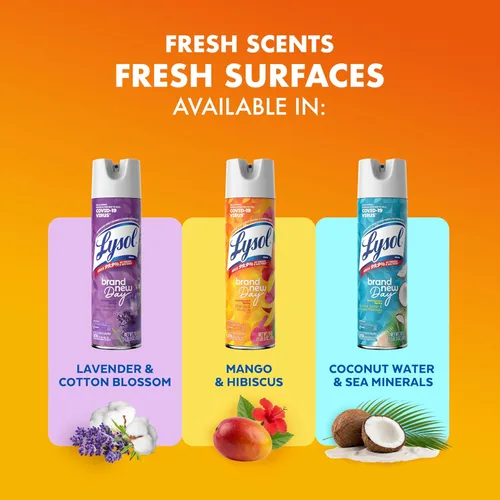 Miniatura 7 de Lysol Spray desinfectante, desinfectante y antibacteriano, para desinfectar y desodorizar, lino crujiente (2) + mango e hibisco (1), 19 onzas