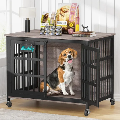 EasyCom mueble de jaula para perros de 41"/33"/27" con etiqueta de nombre, perrera para perros de interior resistente para perros medianos, jaula de