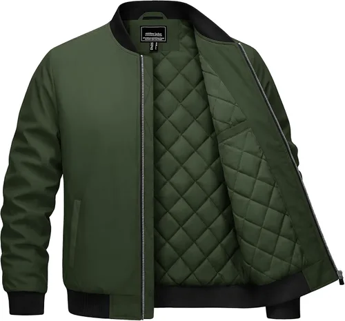 Cotrasen Chaqueta bomber para hombre, para otoño e invierno, cálida, rompevientos, con cremallera completa, acolchada, casual