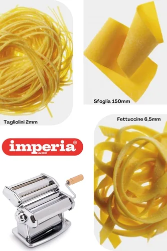 Miniatura 3 de Máquina para hacer pasta Imperia - 100% fabricada en Italia, construcción de acero resistente, dial de bloqueo fácil, mango de agarre de madera