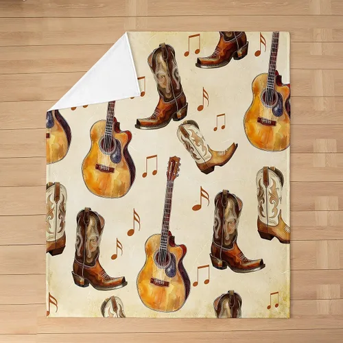 Miniatura 3 de Castle Fairy Manta de forro polar con botas de vaquero, manta de guitarra musical bohemia para niños y niños, manta de vaquera rústica occidental