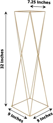 Miniatura 3 de Efavormart - Juego de 2 centros de mesa de 32 pulgadas con marco de metal entrecruzado geométrico dorado, soportes de flores con pedestal de columna