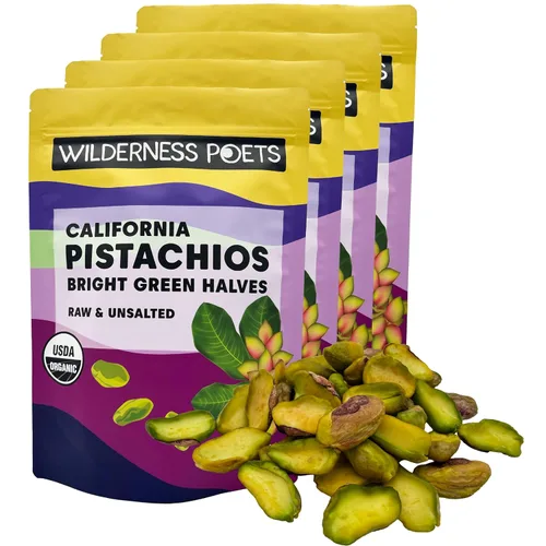Wilderness Poets, Pistachos orgánicos, mitades de nueces de pistacho verde brillante, sin sal, sin conchas, cultivadas en California, 5 libras
