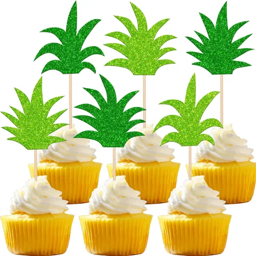 Miniatura 11 de Rsstarxi Paquete de 25 adornos tropicales para cupcakes Luau con decoración de pastel de flamenco de feliz cumpleaños, palmera, flamenco, piña