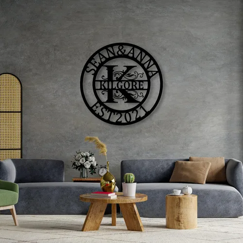 Miniatura 4 de Letrero de metal personalizado Letrero de nombre personalizado Arte de pared de metal Decoración de pared con monograma de letra dividida