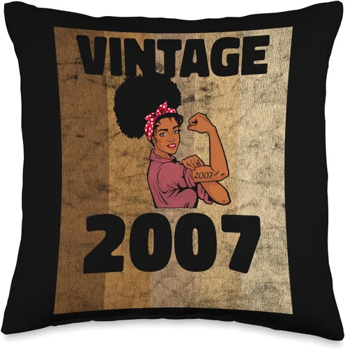 Black Pride Melanin Queen African American Gifts Vintage 2007 Limited Edition 16th Birthday Afro Girls Women - Almohada de 16 x 16 pulgadas,