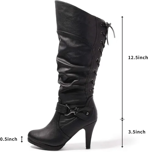 Miniatura 6 de katliu Botas altas hasta la rodilla para mujer, con cordones en la espalda, botas de tacón alto holgadas