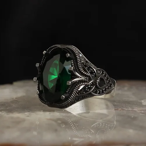 Miniatura 4 de Zircon Ring-925k Unisex Silver Jewelry-Vintage Gemstone Ring-Gift for Him and Her-925k Turkish Handmade Sterling Silver Green Ring