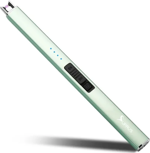 SUPRUS Encendedor eléctrico de arco, a prueba de viento, sin llama, recargable por USB con bloqueo de seguridad para velas, barbacoa, camping (verde)