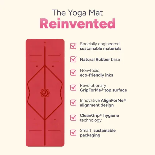 Miniatura 3 de Liforme Tapete Especial para Yoga – Incluye Bolsa de Yoga Gratis - Sistema de Alineación Patentado, Agarre al Estilo Guerrero, Antideslizante, Rojo