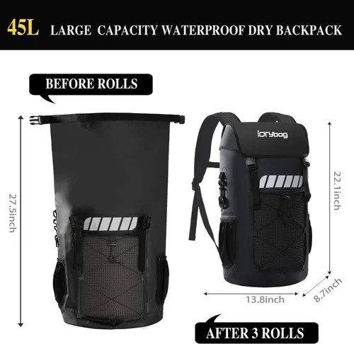 Miniatura 3 de Mochila impermeable Idrybag para hombres 25L/45L, bolsas secas para kayak, mochila seca para camping y senderismo Negro