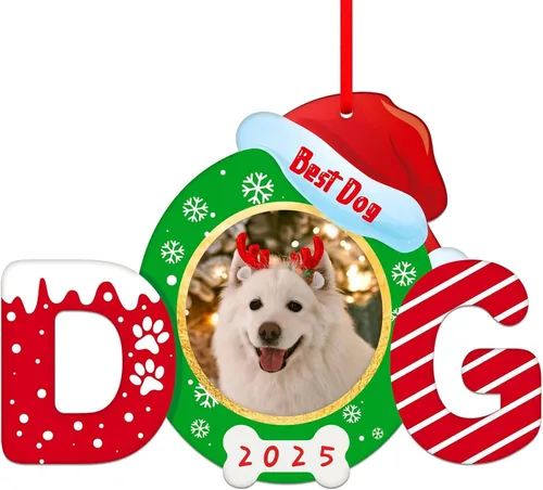 FaCraft Marco de Fotos Navideño para Perro - Adornos Navideños 2025, Mejores Adornos para Perros para Decoraciones de Árbol de Navidad, Adornos