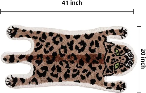 Miniatura 2 de Panstar Tapete de baño de leopardo para baño, tapete de baño de dibujos animados de leopardo marrón, antideslizante, absorbente en forma de animal