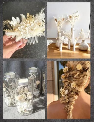 Miniatura 5 de Juego de flores secas naturales, flores secas a granel con tallos, margaritas secas, hierba de cola de conejo seca, mini ramo (blanco)