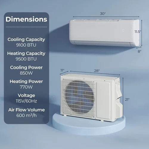 Miniatura 7 de SIMOE 9000 BTU Mini Split Air Conditioner and Heat Pump, 115V 20.5 SEER2 WiFi Enabled Mini Split AC/Heating System, Cools Up to 450 Sq.Ft, Ductless