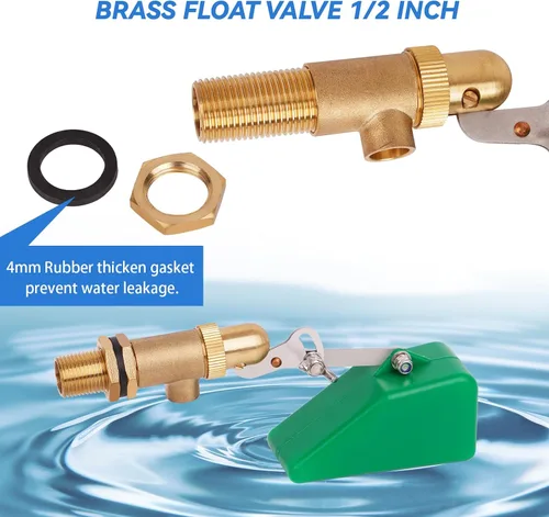 Miniatura 4 de LIUCOGXI Válvula de flotador de latón de 1/2 pulgada Válvula de agua con adaptador Válvula de flotador de estanque con brazo ajustable Válvula
