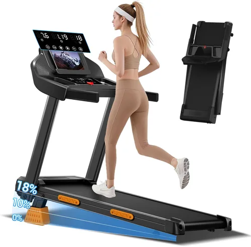 Miniatura 8 de CURSOR FITNESS Cintas de correr inclinadas al 16% para el hogar pequeñas con 3 pantallas LED, almohadilla plegable de 3.0 HP para caminar