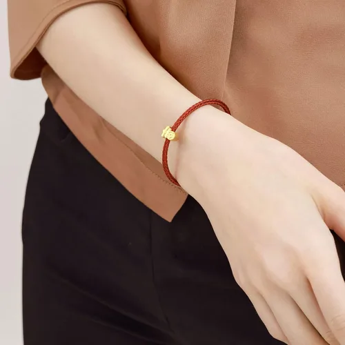 Miniatura 2 de CHOW SANG SANG 999 24K Solid Gold Mini Charm Lucky Chinese Character Blessing Charm Bracelet for Women 93082C