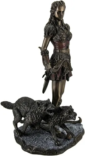 Miniatura 2 de Veronese Design Skadi - Escultura de esquí nórdico de 10 7/8 pulgadas, diosa del invierno y las montañas con lobos, resina fundida en frío, acabado