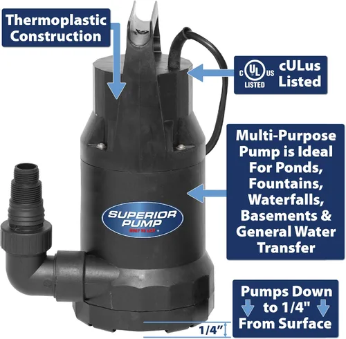 Miniatura 3 de Superior Pump 91359 Bomba utilitaria de 1/3 HP, diseño sin aceite, color negro