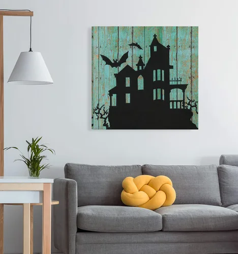 Miniatura 4 de Renditions Gallery Haunted House - Lienzo decorativo para pared de Halloween, 16 x 16 pulgadas