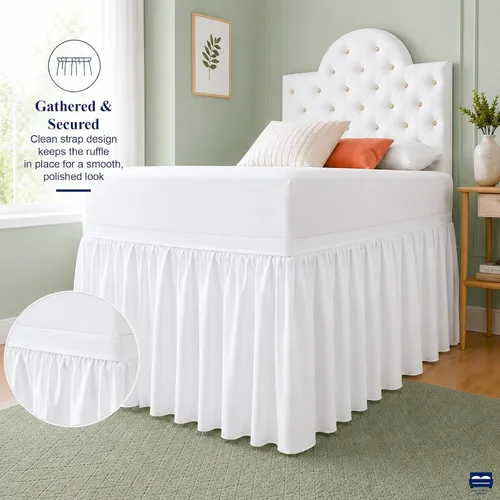 Miniatura 5 de Falda de Cama para Dormitorio Cottingon, 100% Microfibra, Blanca, Individual XL - 76 cm de Caída