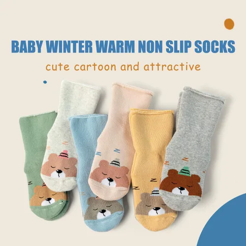 Miniatura 2 de Calcetines cálidos antideslizantes para bebés y niños, calcetines de invierno gruesos con agarres para bebés y niñas, calcetines antideslizantes