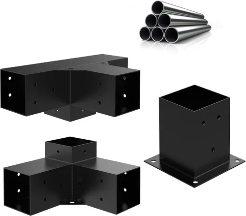 Miniatura 8 de JEXALINE Kit de pérgola de acero de aleación pesada con soportes en forma de T de 3 vías para madera de 4 x 4 pulgadas (real 3.6 x 3.6 pulgadas)