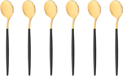 Miniatura 11 de Juego de 6 tenedores de ensalada, tenedores de postre, cubiertos de acero inoxidable 18/0 pulido de espejo de 7.48 pulgadas (negro dorado, 6 piezas)