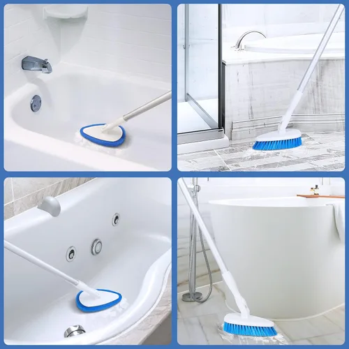 Miniatura 7 de Qaestfy Cepillo de limpieza para bañera y azulejos con mango largo ajustable de 51 pulgadas, cepillo de limpieza de bloqueo en su lugar, cabezal